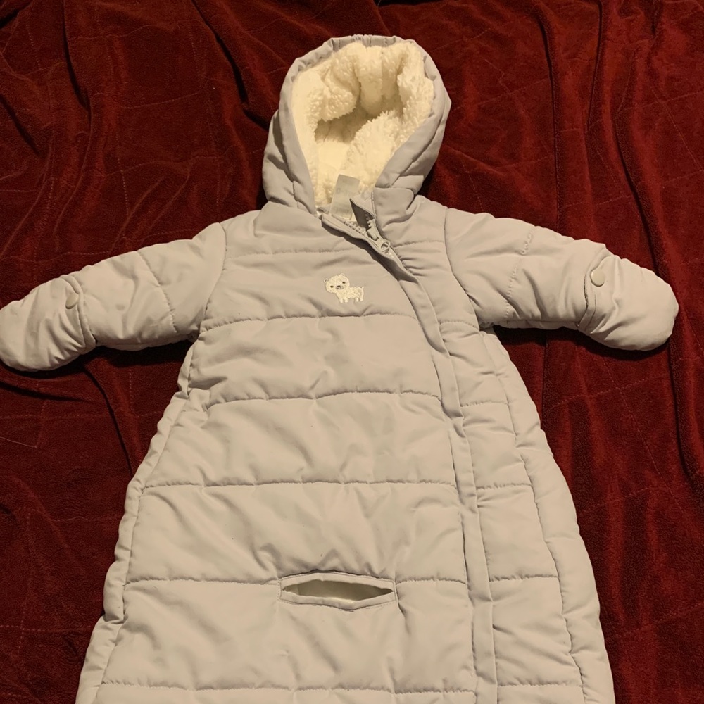 0-3 month light gray winter snow suit